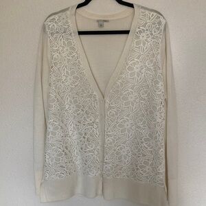 Halogen Ivory Merino Wool V-neck Button Down Cardigan Size XL